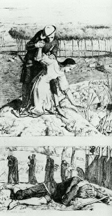 Illustration de Holman Hunt au poème de Thomas Woolner : "My Beautiful Lady", publié dans "The Germ", 1850