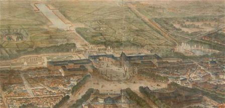 Vue d’ensemble du Palais de Versailles (gravure du XVIIIème siècle).