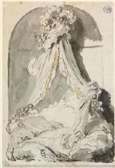 Jean-Honoré Fragonard, Lit aux amours, Plume et encre brune, lavis gris avec rehauts d’aquarelle sur esquisse à la pierre noire, 45,7 x 30,4 cm.