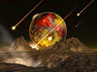 Vue d’artiste de la planète extrasolaire 51 Pégase B, depuis sa Lune.