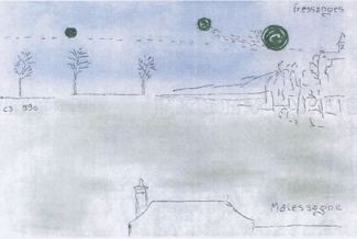 Croquis d’un phénomène aérospatial non indentifié d’un témoin, parvenu au GEIPAN