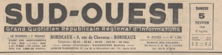 Le journal Sud-Ouest en 1949