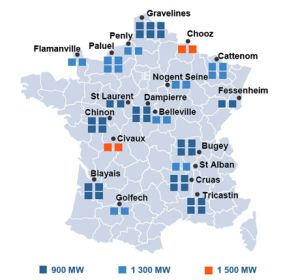 La France métropolitaine compte actuellement 59 réacteurs nucléaires de type REP répartis sur 19 centrales.