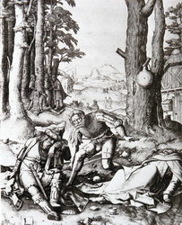 Lucas de Leyde : "L’ivresse de Mahomet". Burin sur cuivre. 1508