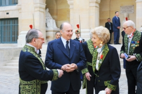 Gabriel de Broglie, chancelier de l’Institut de France, Le Prince karim Aga Khan, membre associé étranger de l’Académie des beaux-arts et Hélène Carrère d’Encausse, Secrétaire perpétuel de l’Académie française, 18 juin 2008