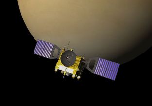 Vue d’artiste de la sonde Venus Express, orbitant autour de la planète Vénus