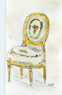 La chaise de la du Barry. Aquarelle de Bertrand Galimard Flavigny.