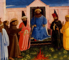 FRA ANGELICO – {La Preuve par le Feu de Saint François devant le Sultan}, vers 1429. Musée Lindenau, Altenbourg