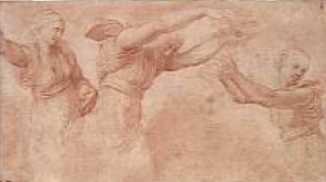 Raphaël (1453-1520), études pour les Heures jetant des fleurs dans le banquet des dieux aux noces d’Amour et de Psyché, sanguine, Chantilly, musée Condé