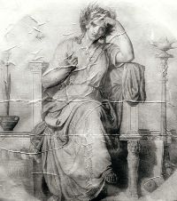 Allégorie de la science, Détail d’un cycle d’allégories réalisées pour le hall d’exposition du bâtiment Postberardine de Varsovie, Pologne (1870).