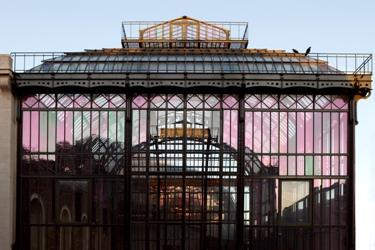 Serre de l’Histoire des plantes. Vue de la structure reflétant la serre de Nouvelle Caledonie