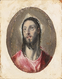 Domenikos Theotokopoulos, dit Le Greco (1541-1614) Tête du Christ, vers 1600 Huile sur papier collé sur panneau de bois, 10,2 x 8,6 cm Collection Pérez Simón, Mexico