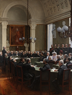 Tableau d’André Brouillet (1857-1914),  Le Tsar, la tsarine, et le Président de la République assistant à une séance de l’Académie française le 7 octobre 1896