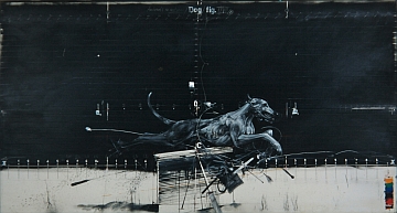 "Chien sur le thème d’un autoportrait", huile sur toile de Vladimir Vélickovic, 1974, 195\/365 cm
