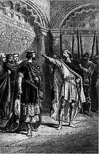 Gravure d’Hugues Capet face à un vassal, par Alphonse-Marie-Adolphe de Neuville, 1883
