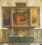 Retable, 1547 Wittemberg, Stadtkirche. Sur la prédelle, Luther en train de prêcher