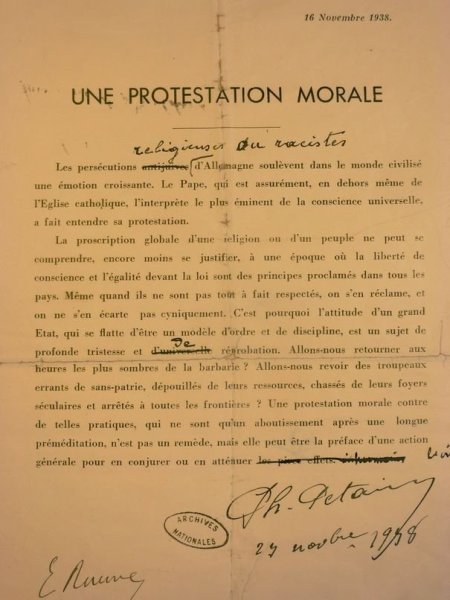 Protestation morale de Philippe Pétain
