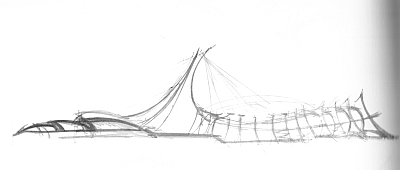 Dessin de l’architecte Roger Taillibert, Le stade olympique de Montréal