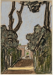 Vincent Bioulès,  Le Grand pin , Fusain, pastel et estompe sur papier brun rose, 2007