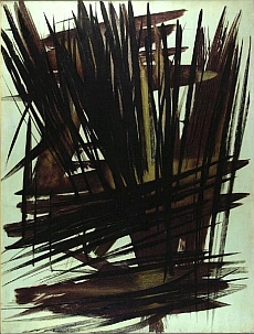 Hartung, Titre : T1956-9, date : 1956  Dimensions : 180 X 137 cm, huile, toile, collection de la Fondation Hartung Bergman