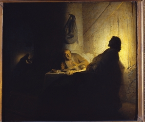 Le Repas à Emmaüs,vers 1629, huile sur papier marouflé sur bois, Paris, Institut de France, musée Jacquemart-André, INV. Rembrandt 11