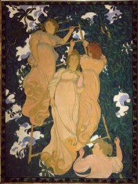 L’Echelle dans le feuillage. Ce premier plafond peint rappelle symboliquement l’échelle du songe de Jacob. Verticalité. Arabesques décoratives