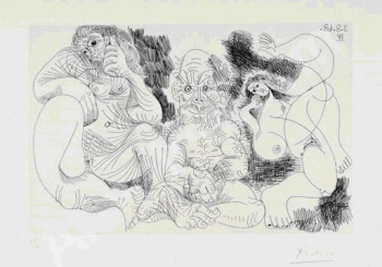 Pablo Picasso, Vieillard assis avec une femme et danseuse