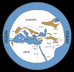 Reconstitution hypothétique de la carte du monde d’Hécatée de Milet