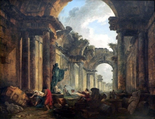 Vue imaginaire de la Grande Galerie du Louvre en ruines d’Hubert Robert