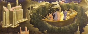 Lorenzo Monaco (1370-1424) Saint Nicolas sauvant un navire,  avant 1424. Ce panneau de prédelle provient certainement du grand retable de Santa Trinita que Lorenzo Monaco laissa inachevé à sa mort en 1424.