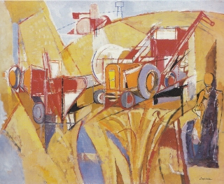 Jasques Despierre, "Blés et tracteurs", huile sur toile, 1967, 66X83 cm,
