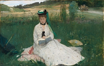 Berthe Morisot, "La Lecture" ou "L’Ombrelle verte", v.1873 – Huile sur toile – 46 x 71.8 cm The Cleveland Museum of Art - Gift of the Hanna Fund 1950.89