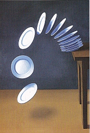 Rohner, La chute d’assiettes, huile sur toile, 1983