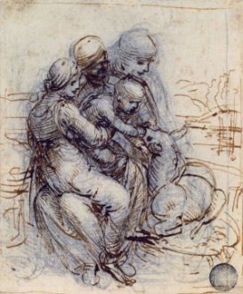 Etude de composition pour une sainte Anne trinitaire avec un agneau. Vers 1500-1501.