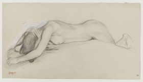 Femme nue couchée sur le ventre, la tête entre les bras, étude pour Scène de guerre au Moyen Âge, 1863-65