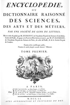 Page de titre du premier tome de l’Encyclopédie ou Dictionnaire raisonné des sciences, des arts et des métiers, 1751