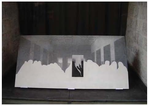 Milène Guermont, "nOsTRA CENA", gravure colorée noire sur béton blanc, Exposition "Mémoires Sensibles !" de Milène Guermont, Musée des Archives nationales, juin 2012