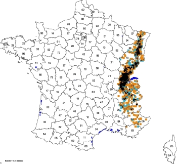 Répartition de la présence du lynx en 2011