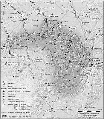 carte de l’Auxois au XIII<sup>e<\/sup> siècle