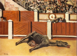 Yves Brayer, Scène de corrida à Madrid ou le cheval mort, 1927