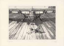 Philippe Mohlitz (né en 1941), Le déjeuner interrompu 1991, burin, 22,9 x 31,2 cm