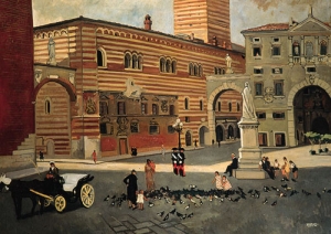 Yves Brayer, La place des seigneurs à Vérone, 1948