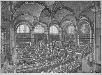 Érik Desmazières, La salle Labrouste de la Bibliothèque nationale, 2001, eau-forte, roulette et aquatinte, état définitif, 71,6 x 99, 2 cm.
