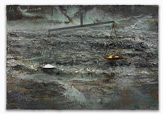 die Ungeborenen, 2011 Oil, emulsion, acrylic, shellac, sediment of an electrolysis, chalk, iron and salt on canvas 190 x 280 x 45 cm