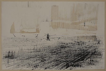 Jean Anguera, "Le trait bleu", 2011, résine polyester, encre de Chine et acrylique, pastel bleu sur papier Hahnemühle, dimensions hauteur 80 cm x largeur 220 cm