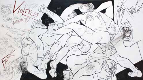 Trémois, Violences I, 2008, acrylique sur bois, 190 x 339 cm, Exposition Trémois, Traits de passion, Réfectoire des Cordeliers, 2013